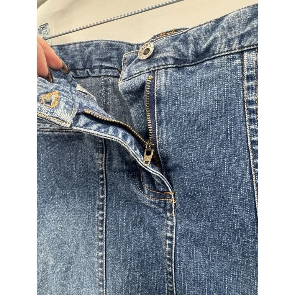 VTG Y2K Route 66 Denim Jean Skirt 12 Panel Block Stitch Retro Preppy 90s Grunge - Picture 5 of 11